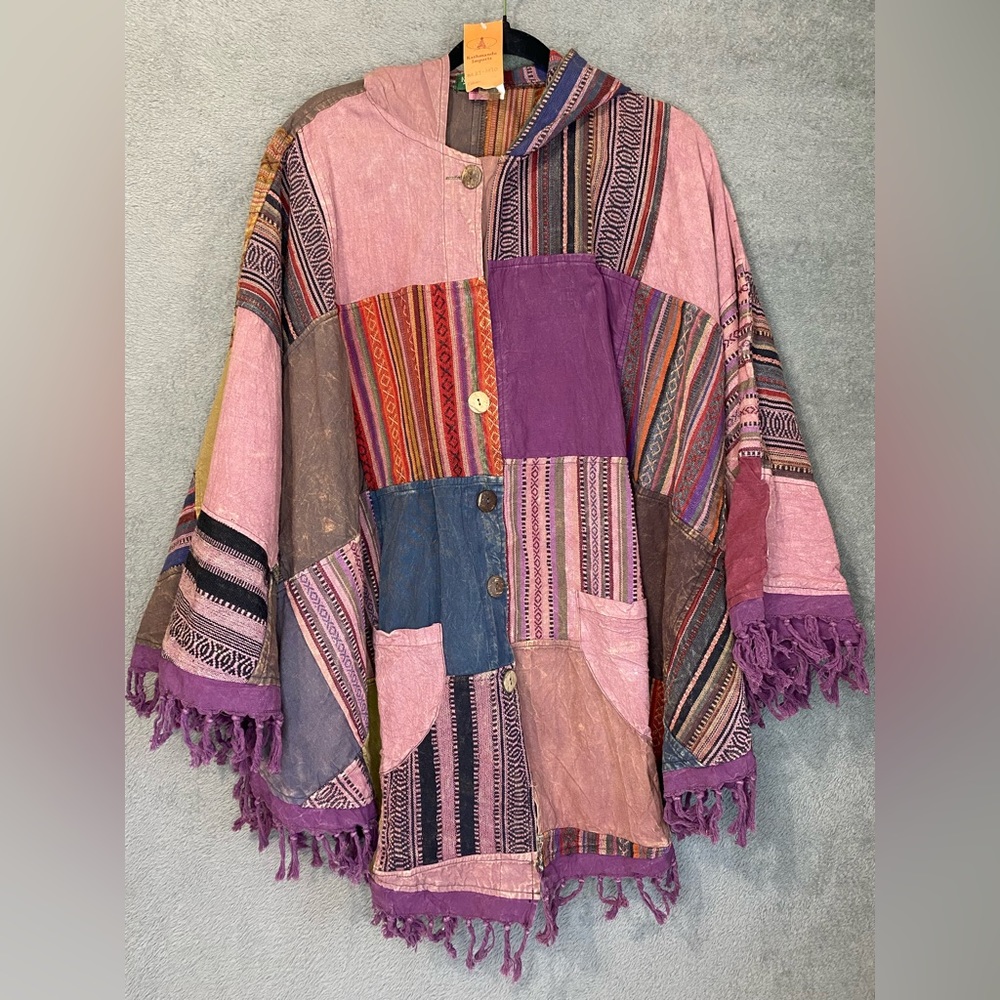 Kathmandu Women’s Patchwork Pancho One Size Multicolor Handmade Easy Rider - Picture 2 of 9
